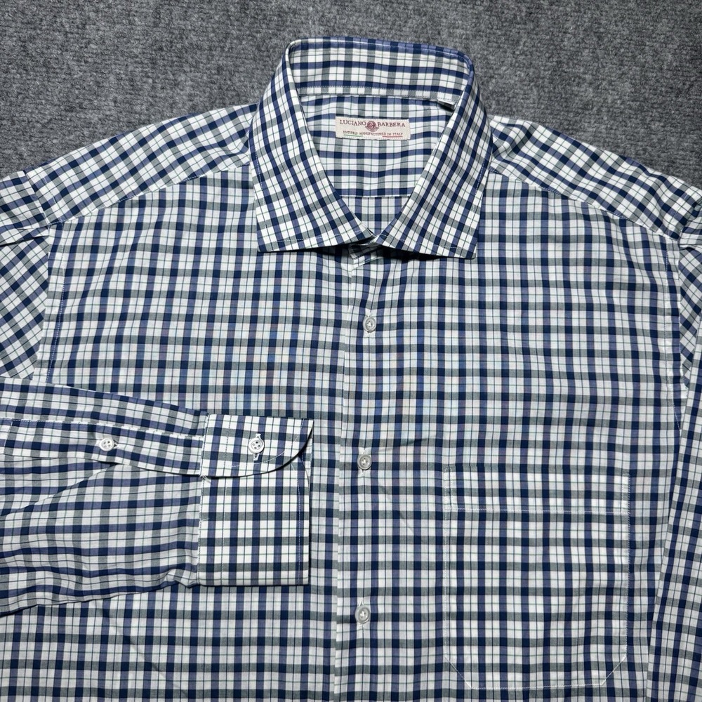 Luciano Barbera Button Up Shirt Men 16.5 42 Plaid Long Sleeve Office Italy Dress